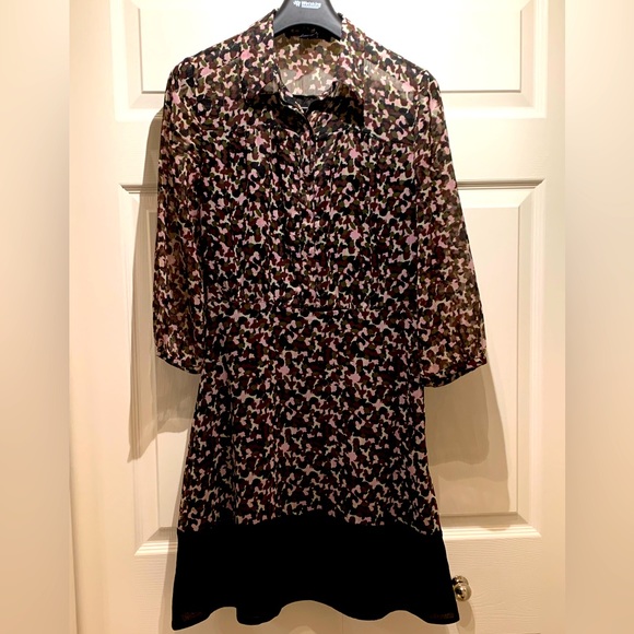 French condition black multi floral dress 3/4 length leaves size4 mint condition - Picture 5 of 10